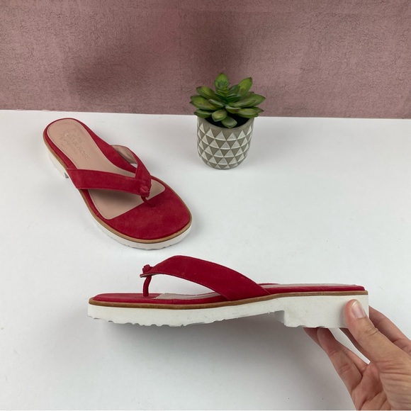 Taryn Rose Red White Leather Thong Slip On Sandals Shoes Women Size 8.5 B - Picture 2 of 8